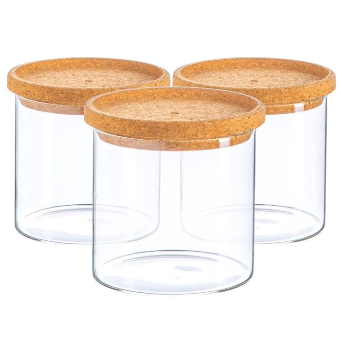Argon Tableware Glass Storage Jar - Cork Lid - 550ml - Modern Round Scandi Organisation Container Glass Jar - Set Of 3