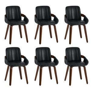 Oikiture 6x Dining Chairs Pu Leather Kitchen Chairs Bentwood Armchair Black