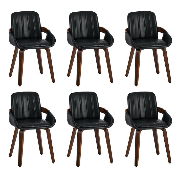 Oikiture 6x Dining Chairs Pu Leather Kitchen Chairs Bentwood Armchair Black