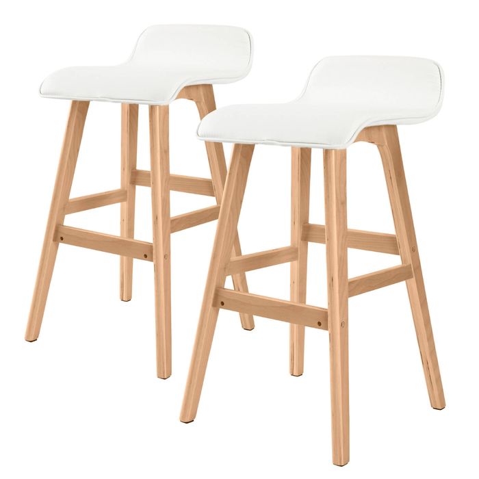 2X 65cm Wood Bar Stool Leather SOPHIA - WHITE - SOPHIA | White | Bar Stool