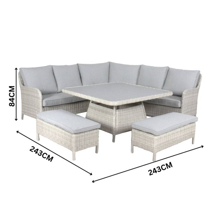 Barcelona 6pc Outdoor Dining Set Wicker Sofa Lounge Table Ottoman Grey