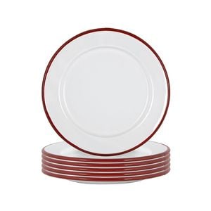 Argon Tableware 20cm Enamel Side Plates - Red Rim - Set Of 6 - 8inch Small Dish Plates Metal Enamel Tableware Dinner Set