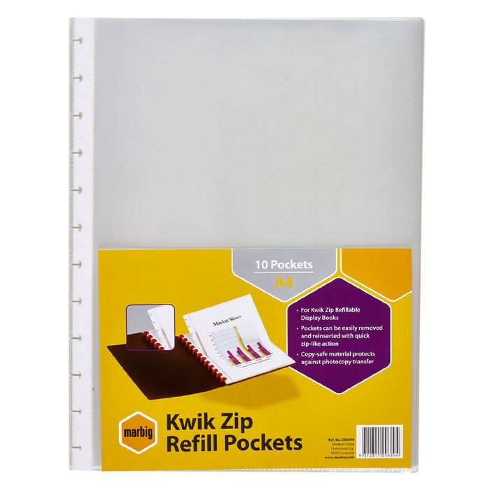 Marbig Display Book Refill Pockets 10pk (A4) (Kwik Zip)