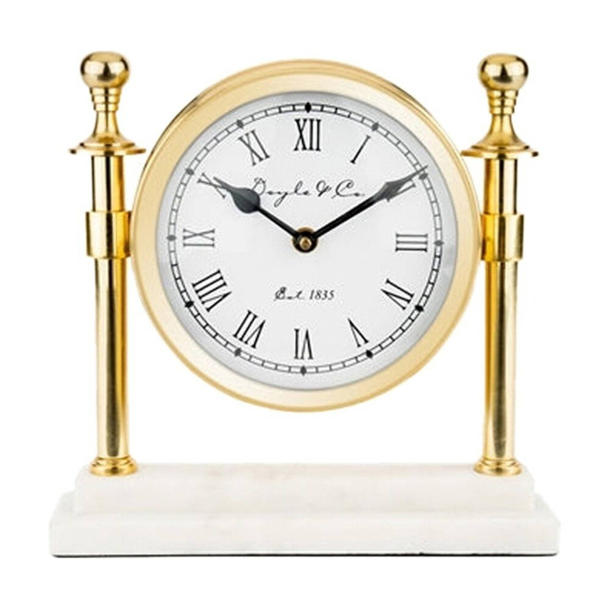 SS Collective Round Faced Column Desk/Table Clock W/ White Marble Base ...