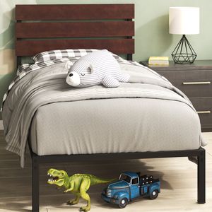 Zinus Single Figari Bed Frame Metal & Bamboo Base Kids - Brown