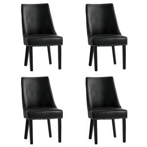 Oikiture 4PCs PU Leather Dining Chair Kitchen Padded Seat Winglet Design Black