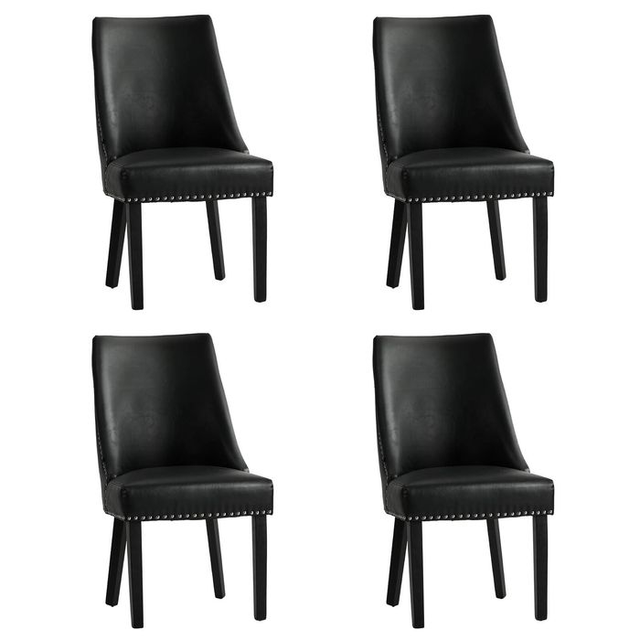 Oikiture 4PCs PU Leather Dining Chair Kitchen Padded Seat Winglet Design Black