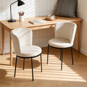 BRIBRION x2 Velvet Dining Chairs with Black Metal Legs Upholstered Wide Back for Kitchen Restaurant Beige