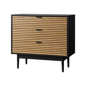 Oikiture 3 Chest Of Drawers Bedside Table Black