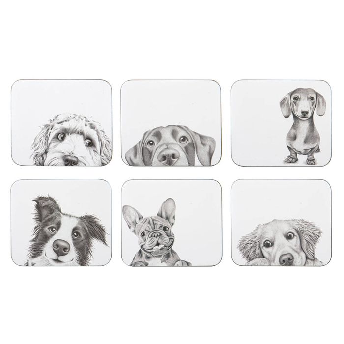 Ashdene Peeking Pups Set of 6 Coasters