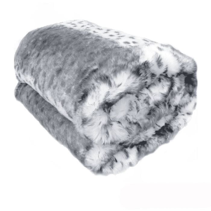 Shaye Luxury Range Faux Fur Throw Rug 127 x 152 cm Silver Leopard