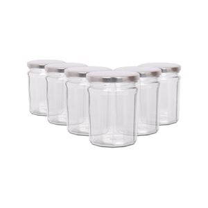 Argon Tableware 380ml Glass Jam Jars With Airtight Silver Lids - Set Of 6 Empty Screw Top Kitchen Storage Preserving Jar