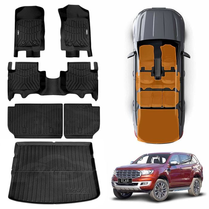 3D Floor Mats Boot Liner Set for Ford Everest 2015-2022 Cargo Kick Mats Back Seat Protector Cover