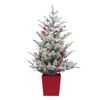 100CM Jingle Jollys Christmas Tree Potted LED Barries Flocked