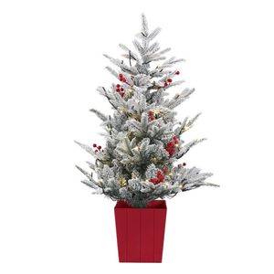 100CM Jingle Jollys Christmas Tree Potted LED Barries Flocked