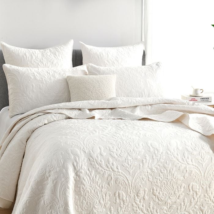 Renee Taylor Berlin Jacquard Queen/King Coverlet/2x Pillowcases Stone