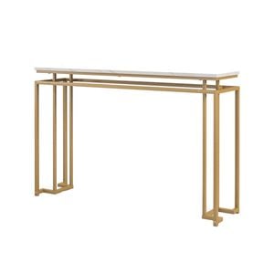 Costway 120cm Faux Marble Console Table Metal Frame Golden