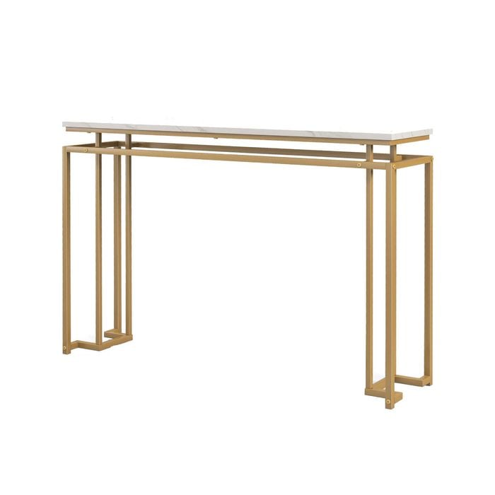 Costway 120cm Faux Marble Console Table Metal Frame Golden