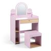Costway Vanity Pretend Makeup Mirror Dressing Table Set-Pink