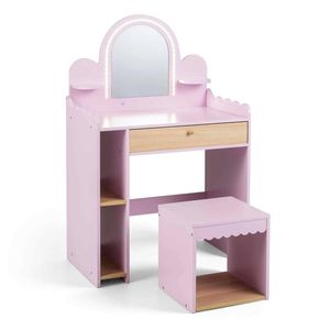 Costway Vanity Pretend Makeup Mirror Dressing Table Set-Pink