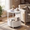 Advwin Side Table Sofa End Table w/ Charging Station Round Bedside Table w/ Basket White