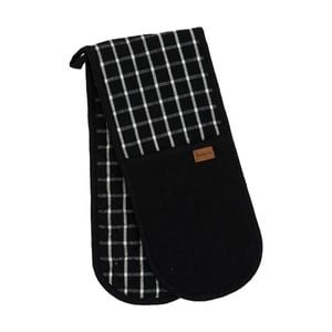 Ladelle Hemingway Taupe Double Cotton Linen Oven Mitt Cookware Black