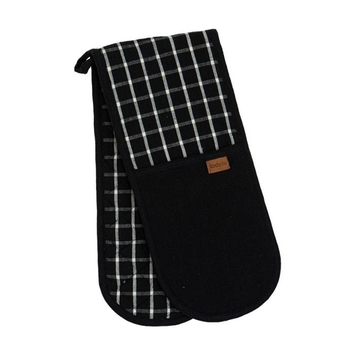 Ladelle Hemingway Taupe Double Cotton Linen Oven Mitt Cookware Black