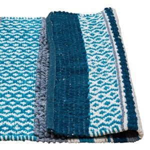 Woven Yarn Dyed Multi Stripe Cotton Lifestyle Bath Rug - Blue