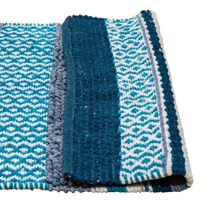 Woven Yarn Dyed Multi Stripe Cotton Lifestyle Bath Rug - Blue