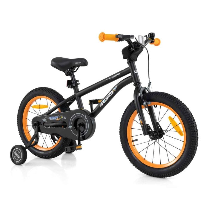 Costway Kids Dual-brake Bicycle W/training Wheels Adjustable Bike - Black