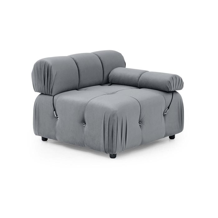 Foret 1 Pc Arm Seat Modular Tufted Velvet Sofa Lounge Couch Furniture Light Grey