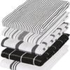 5pc Harbour Housewares Cotton Tea Towel Set Monochrome Striped 70cm X 50cm
