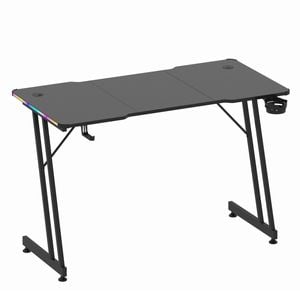 Ufurniture Led Carbon Fibre Gaming Desk With Mouse Pad, Cup Holder & Headphone Hook, Black