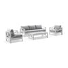 Kansas 3+1+1 Seater Lounge Set Coffee Table White & Olefin Grey Cushions