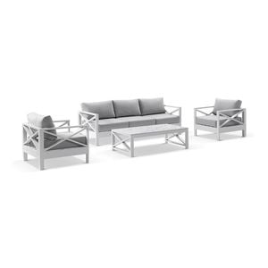 Kansas 3+1+1 Seater Lounge Set Coffee Table White & Olefin Grey Cushions