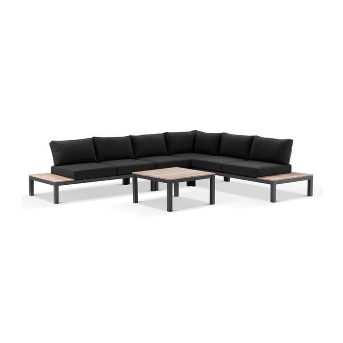 Nova Package C Outdoor Aluminium Modular Corner Lounge Charcoal & Denim Grey Cushions