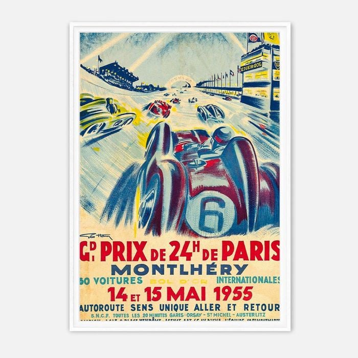 Galrie Vintage 1955 Grand Prix de 24H de Paris Racing Poster by Geo Ham, White Frame, A2 42 x 60cm (16 x 24inch)