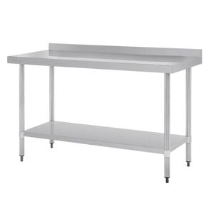 Vogue Stainless Steel Prep Table With Splashback 1500x700x900mm Commercial Kitchen Workbench