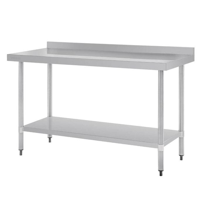 Vogue Stainless Steel Prep Table With Splashback 1500x700x900mm Commercial Kitchen Workbench