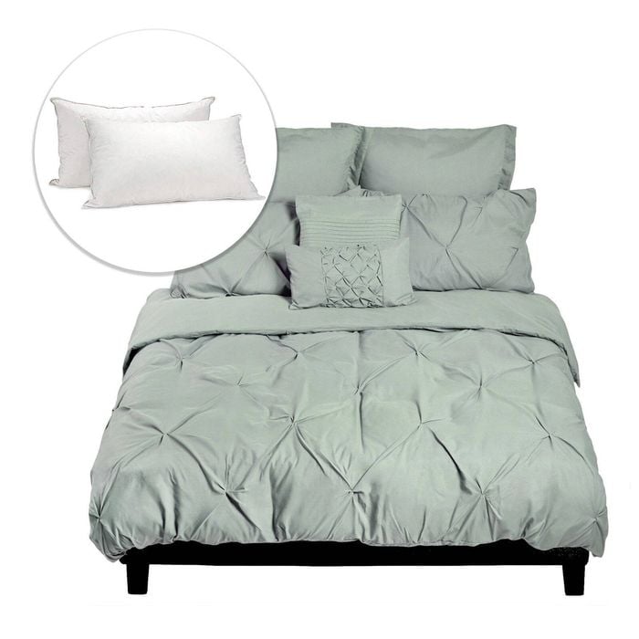 Royal Comfort Value Combo 7 Piece Comforter Set And Duck Twin Pillows Stone King