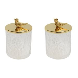 2PK LVD Glass Trinket Box Storage Decor Round 13cm - Bird Clear