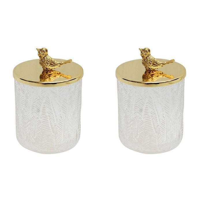 2PK LVD Glass Trinket Box Storage Decor Round 13cm - Bird Clear