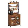Advwin Tall Wine Bar Cabinet with RGB LED Lights Charging Station Coffee Bar Station Brown