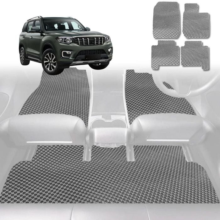 6D Diamond Car Floor Mats for Mahindra Scorpio (Z101)2022-Current-Full Set-Grey-Outback GT