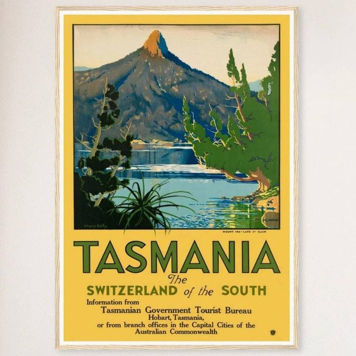 Galrie Tasmania Vintage Travel Poster - Discover the Switzerland of the South, Wood Frame, A1 60 x 84cm (23 x 33inch)