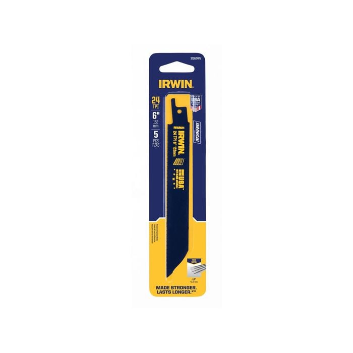 Irwin 6" 24TPI Bi-Metal Thin Metal Cutting Reciprocating Saw Blade - 5 Pack