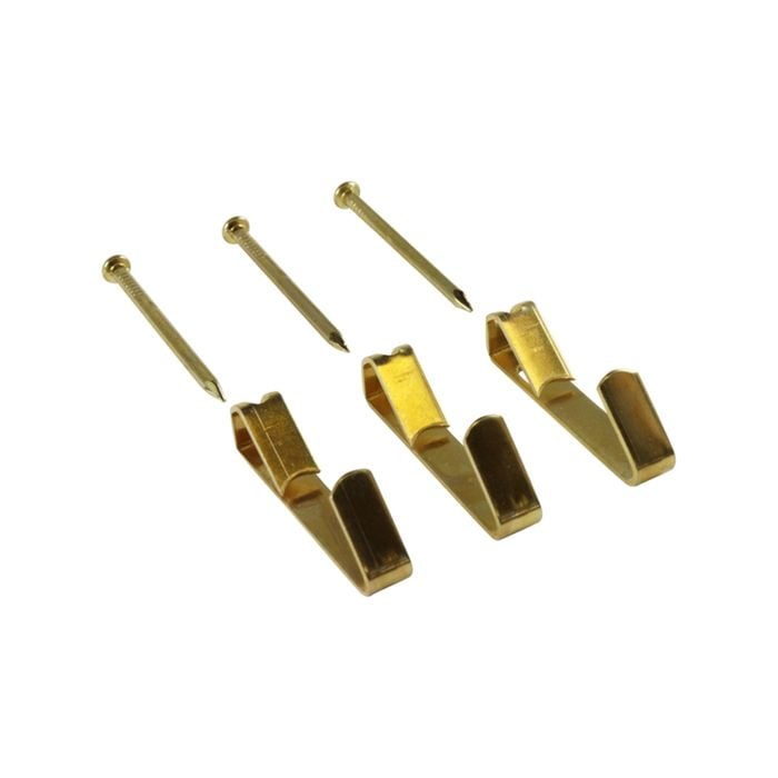 Everhang 20kg Brass Plated Heavy-Duty Picture Hanging Angle Drive Hook - 3 Pack