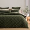 Dreamaker Haven Velvet Quilted Quilt Cover Set Olive Queen Bed