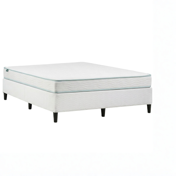 Zinus Queen Package Set - Fabric Bed Base & Essential Bonnell Inner Spring Mattress Set – White