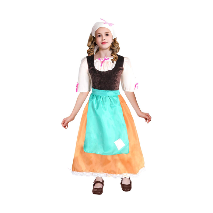 Girls Olden Day Maid Book Week Halloween Costume Dress & Headpiece 6-9 Years Old